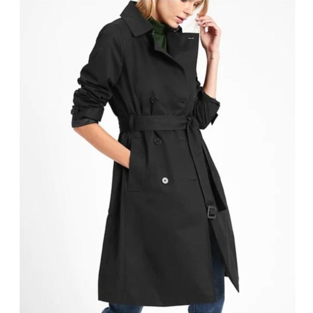 Banana Republic Black Double-Breasted Preppy Classic Trench Coat